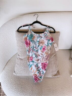 Tahiti Floral Tie-Shoulder One-Piece Swimsuit - White Multi